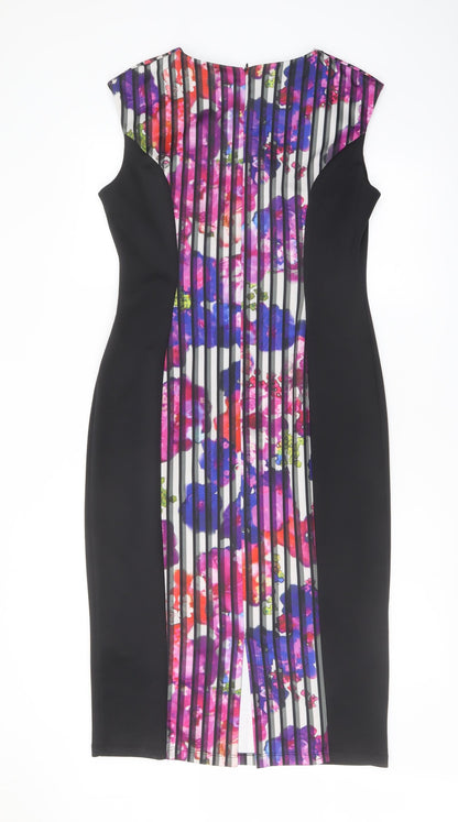Marks and Spencer Womens Multicoloured Striped Polyester Pencil Dress Size 14 Boat Neck Zip