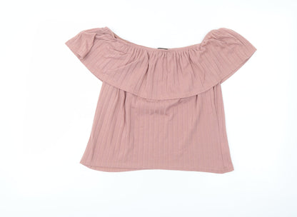 Boohoo Womens Pink Polyester Basic Blouse Size 10 Off the Shoulder