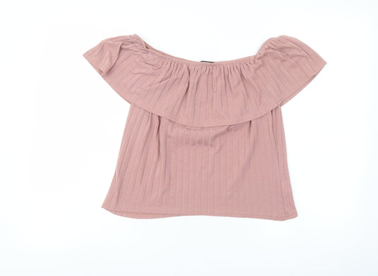 Boohoo Womens Pink Polyester Basic Blouse Size 10 Off the Shoulder