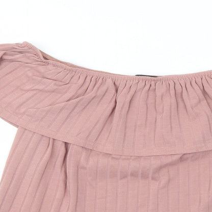 Boohoo Womens Pink Polyester Basic Blouse Size 10 Off the Shoulder