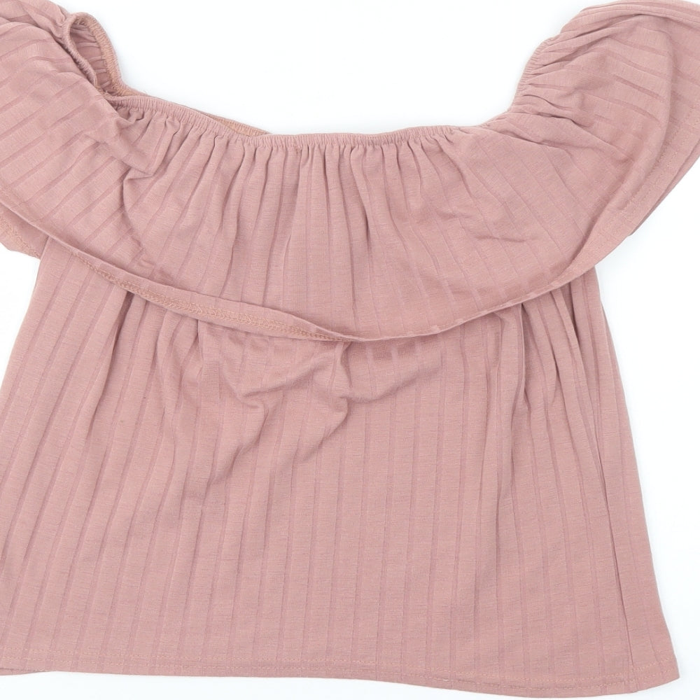 Boohoo Womens Pink Polyester Basic Blouse Size 10 Off the Shoulder