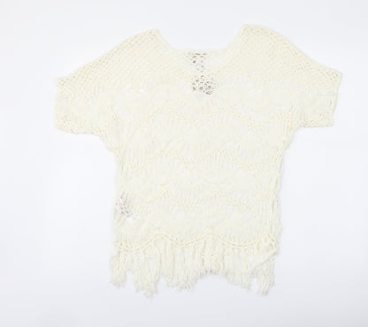 Womens UK Size 8 Apricot Ivory Basic Blouse