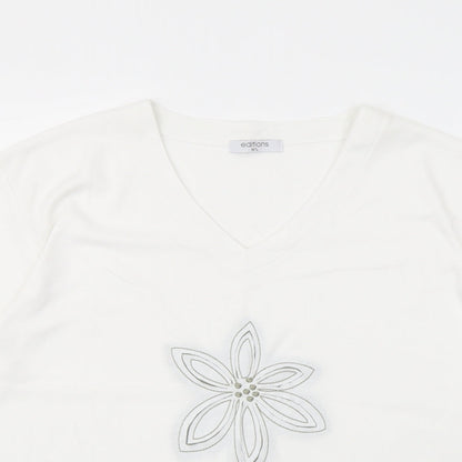 Editions Womens Ivory Polyester Basic T-Shirt Size M V-Neck