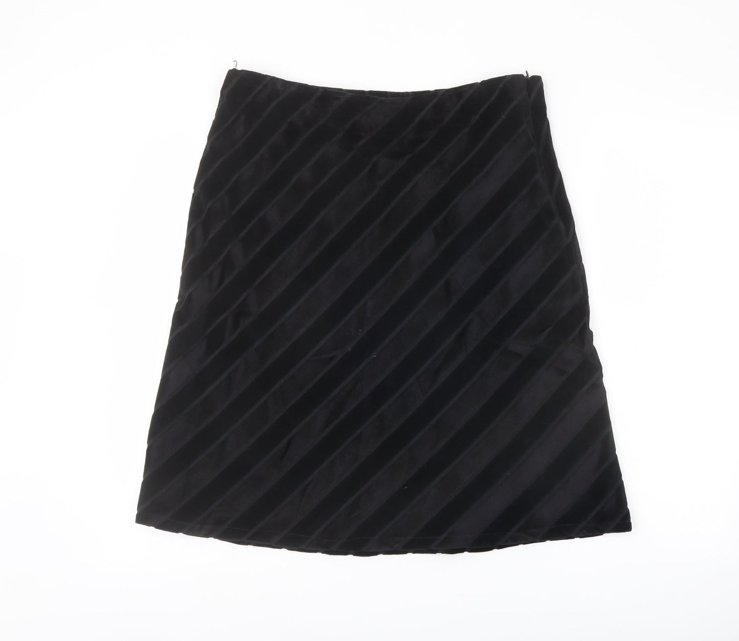 Nomads Womens Black Striped Viscose A-Line Skirt Size L Zip