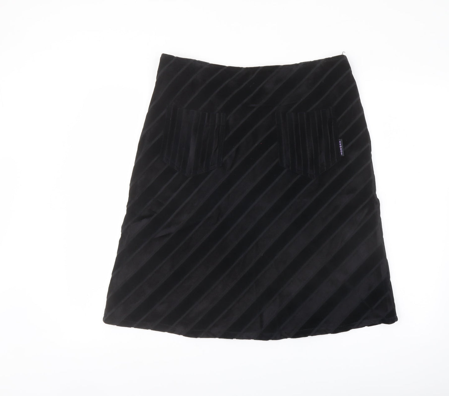 Nomads Womens Black Striped Viscose A-Line Skirt Size L Zip