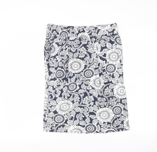 Marks and Spencer Womens Blue Geometric Viscose A-Line Skirt Size 12