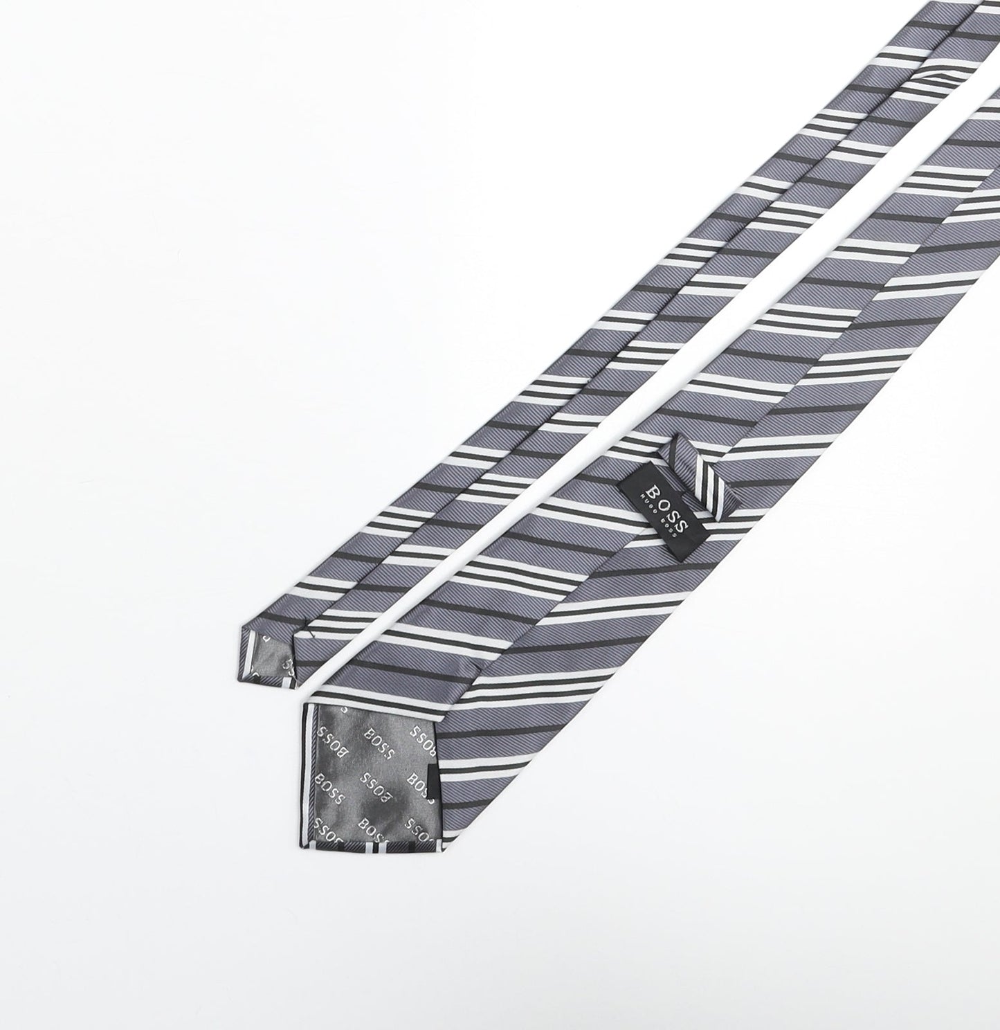 Mens Boss Grey Striped  Pointed Tie