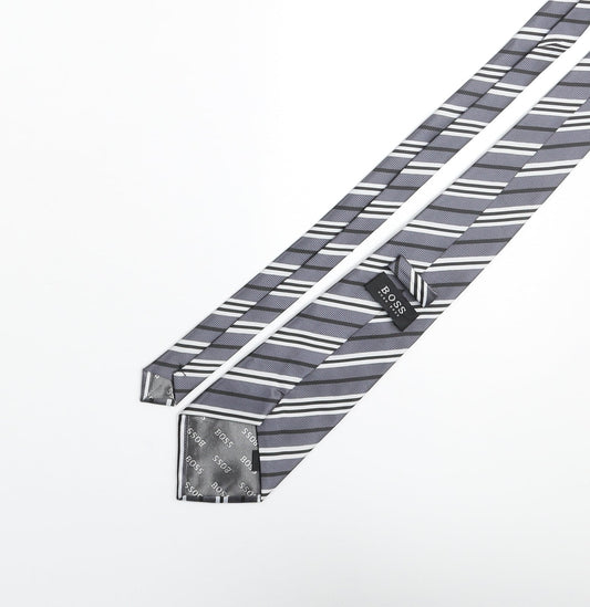 Mens Boss Grey Striped  Pointed Tie
