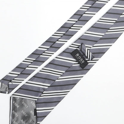 Mens Boss Grey Striped  Pointed Tie