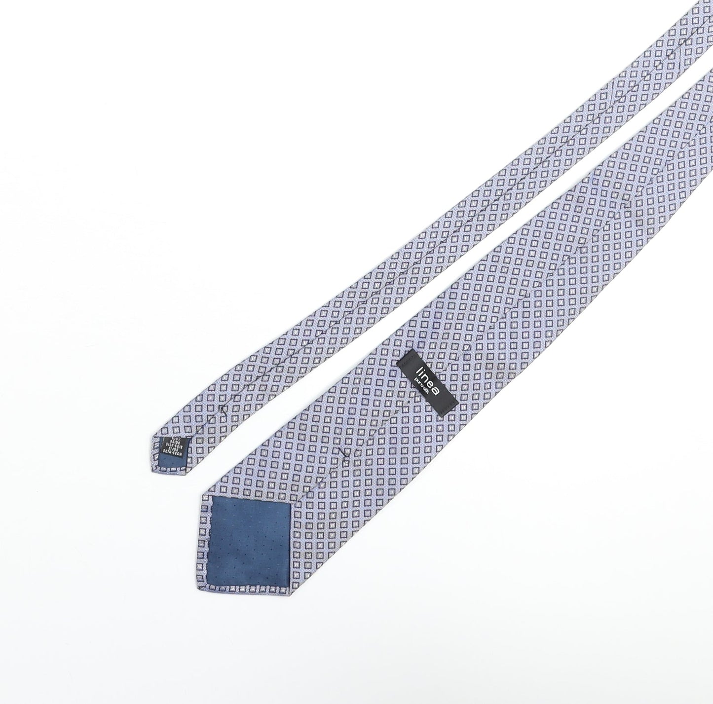 Linea Mens Blue Geometric Silk Pointed Tie One Size