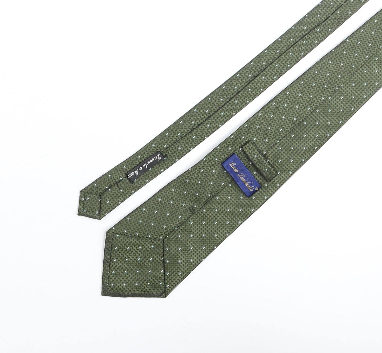Lucio Lambeili Mens Green Geometric Polyester Pointed Tie One Size