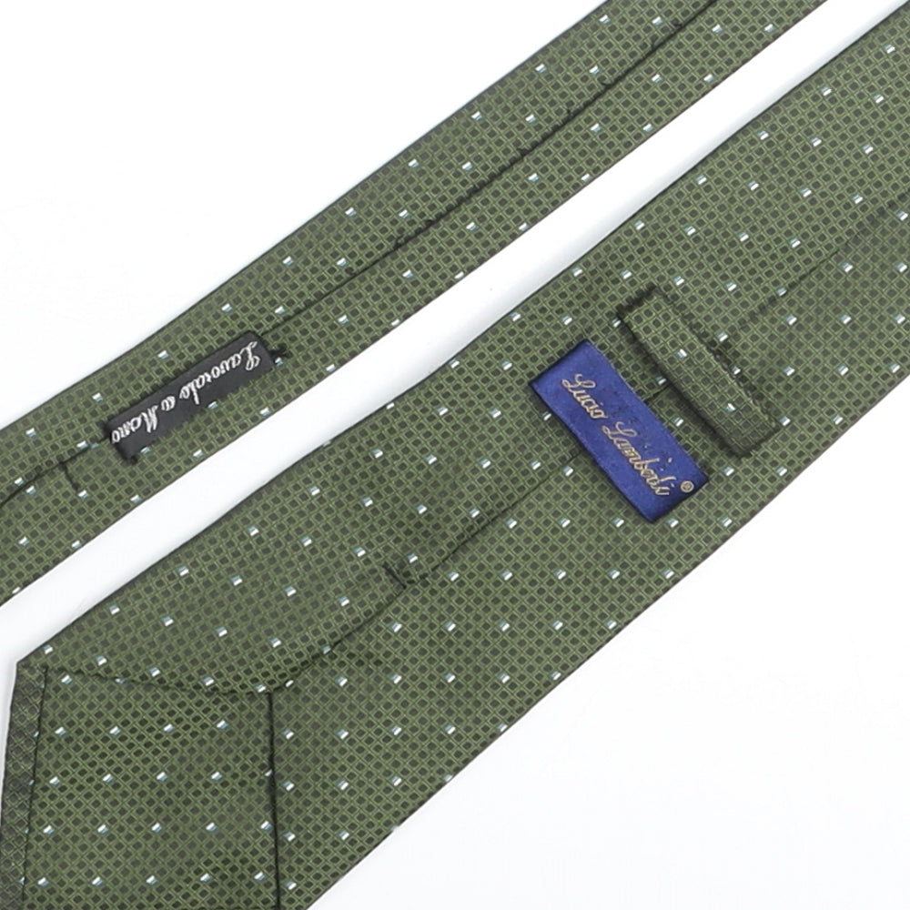 Lucio Lambeili Mens Green Geometric Polyester Pointed Tie One Size