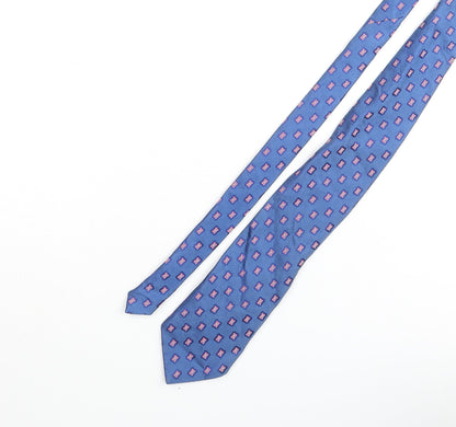 Davis & Oliver Mens Blue Geometric Silk Pointed Tie One Size