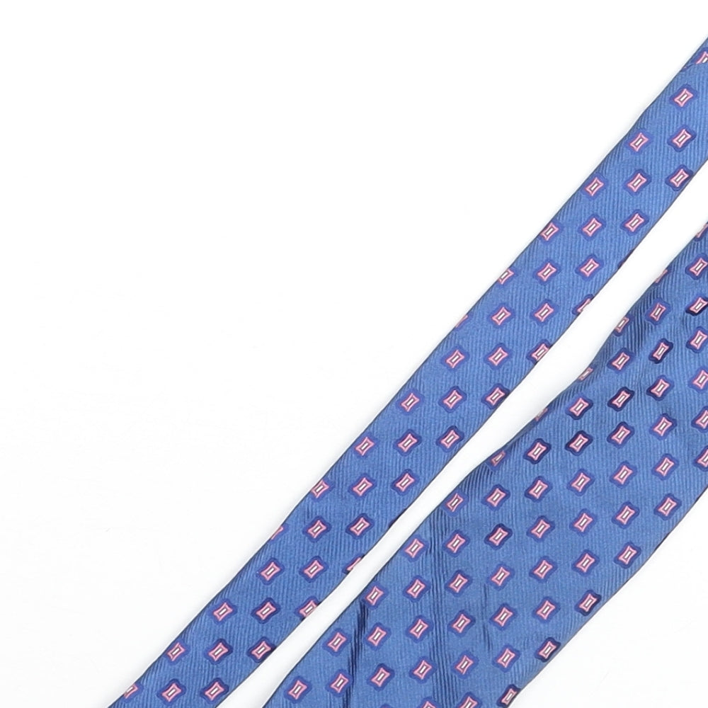 Davis & Oliver Mens Blue Geometric Silk Pointed Tie One Size