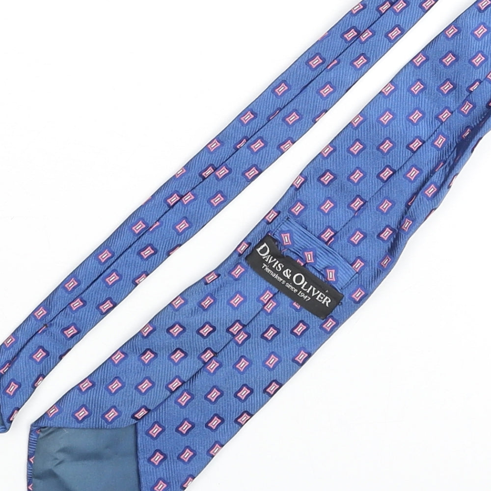 Davis & Oliver Mens Blue Geometric Silk Pointed Tie One Size