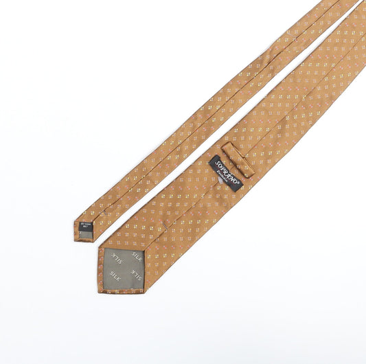 Soprano Mens Brown Geometric Silk Pointed Tie One Size