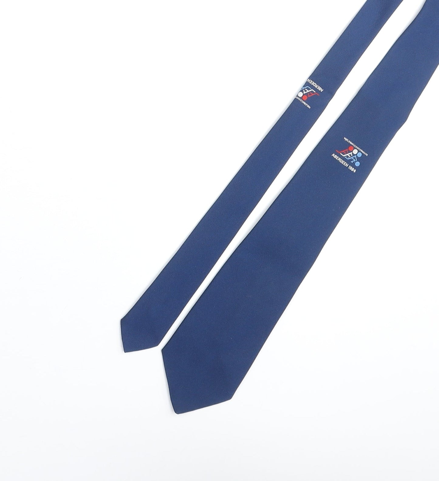 Gelfer PLC Mens Blue Polyester Pointed Tie One Size - World Bowls Championships Aberdeen 1984