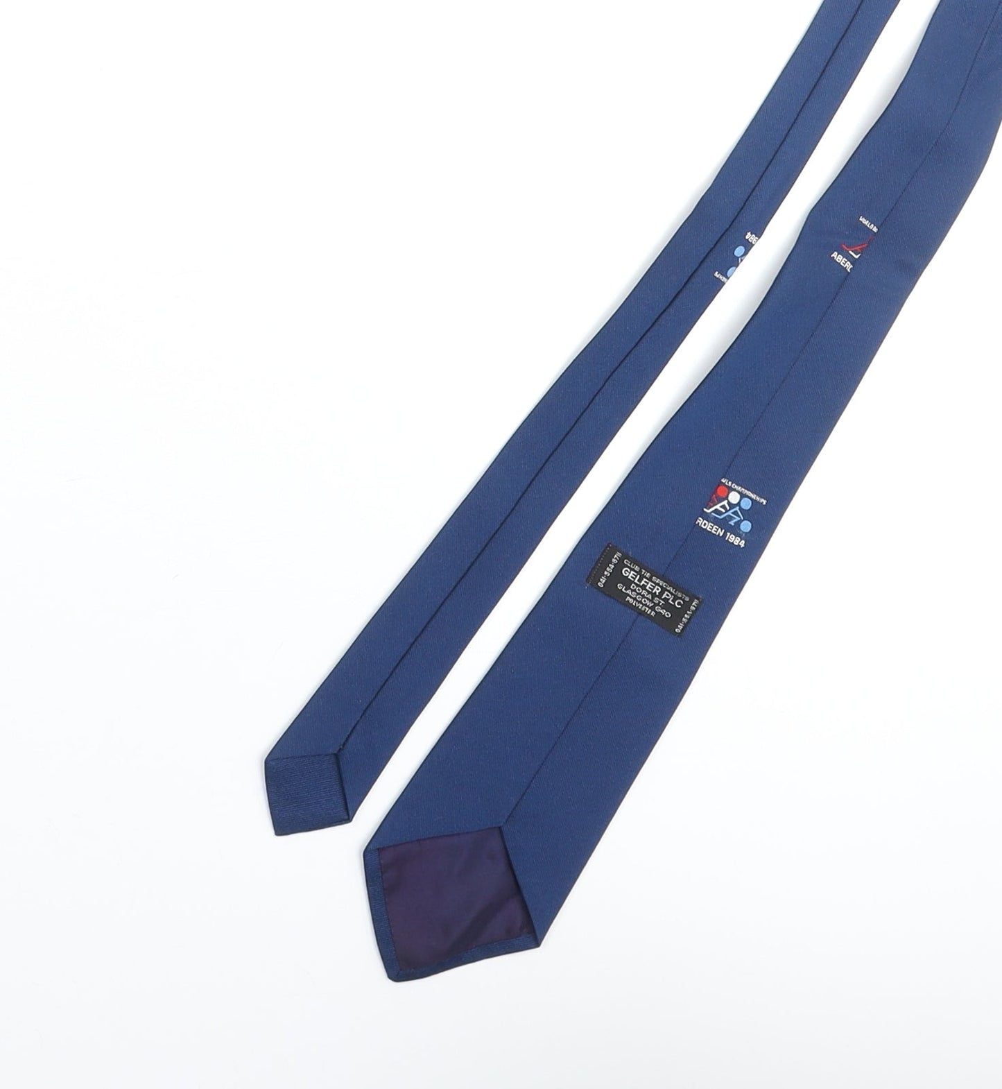 Gelfer PLC Mens Blue Polyester Pointed Tie One Size - World Bowls Championships Aberdeen 1984