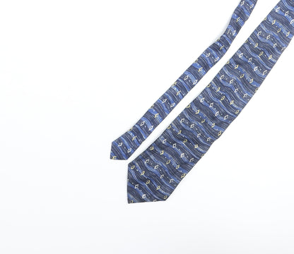 Jonelle Mens Blue Geometric Polyester Pointed Tie One Size - Diamond Wave