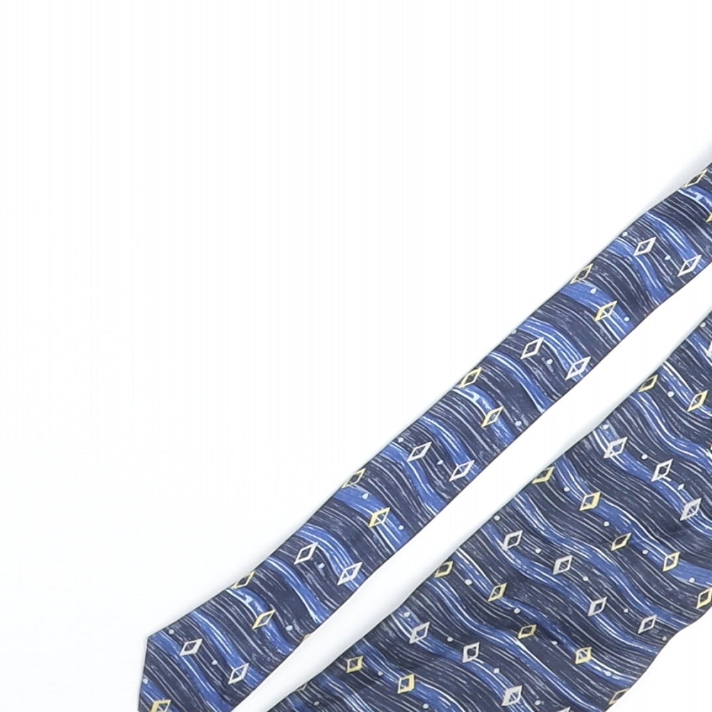 Jonelle Mens Blue Geometric Polyester Pointed Tie One Size - Diamond Wave