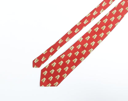 Mad Dogs & Englishmen Mens Red Geometric Polyester Pointed Tie One Size - Teddy Bear Print