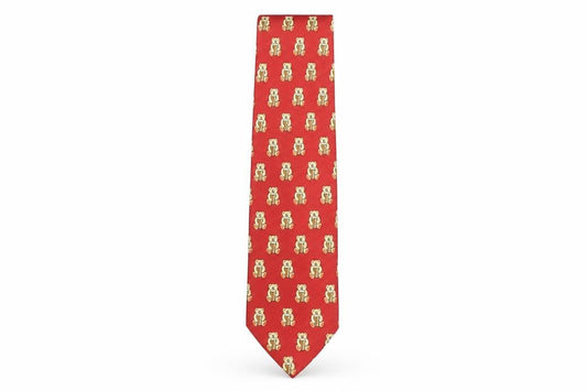Mad Dogs & Englishmen Mens Red Geometric Polyester Pointed Tie One Size - Teddy Bear Print