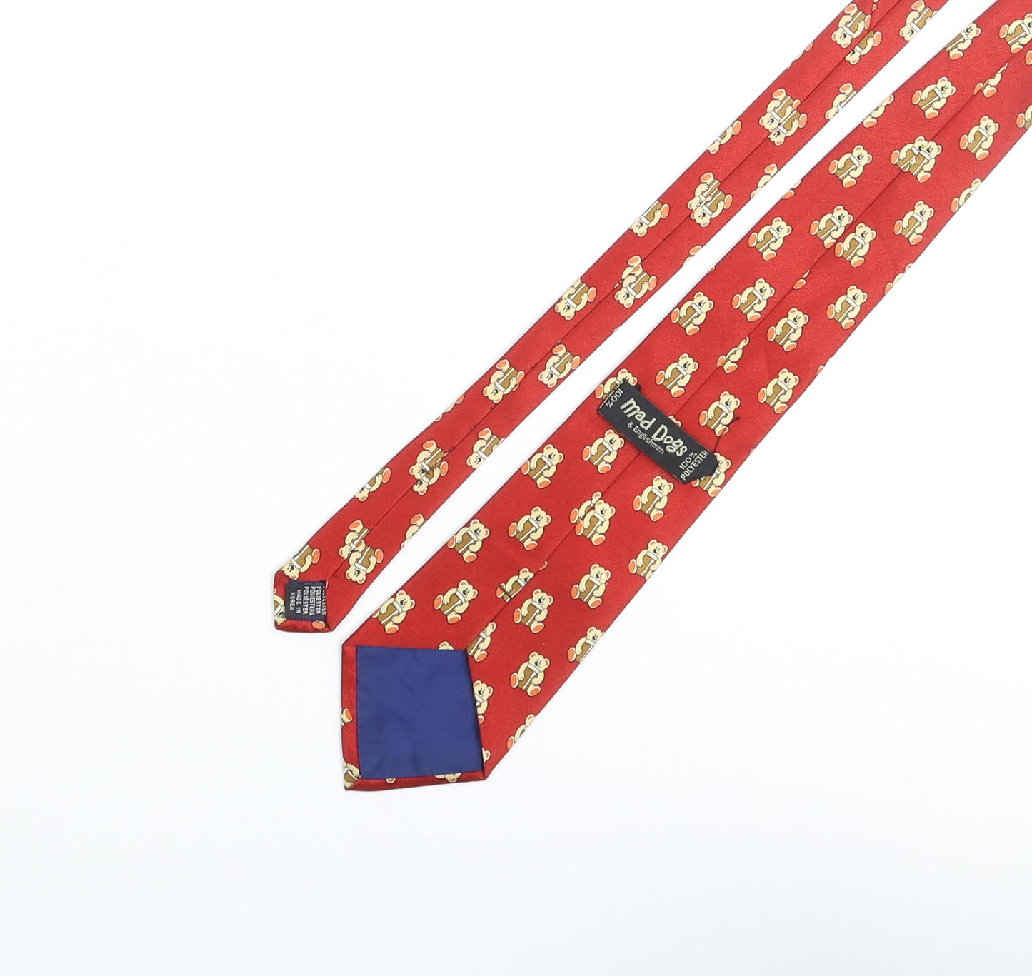 Mad Dogs & Englishmen Mens Red Geometric Polyester Pointed Tie One Size - Teddy Bear Print