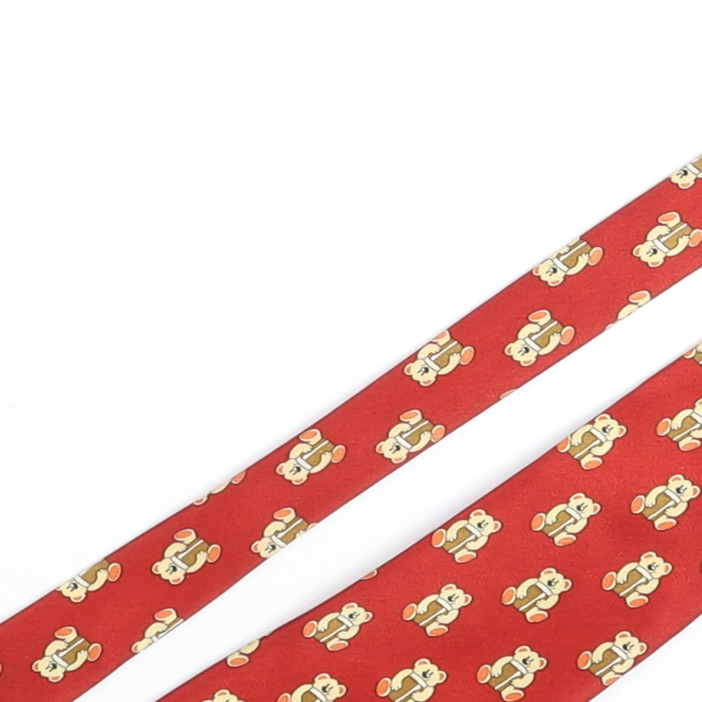 Mad Dogs & Englishmen Mens Red Geometric Polyester Pointed Tie One Size - Teddy Bear Print