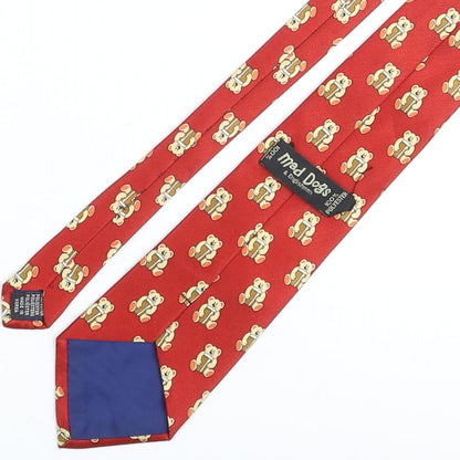 Mad Dogs & Englishmen Mens Red Geometric Polyester Pointed Tie One Size - Teddy Bear Print