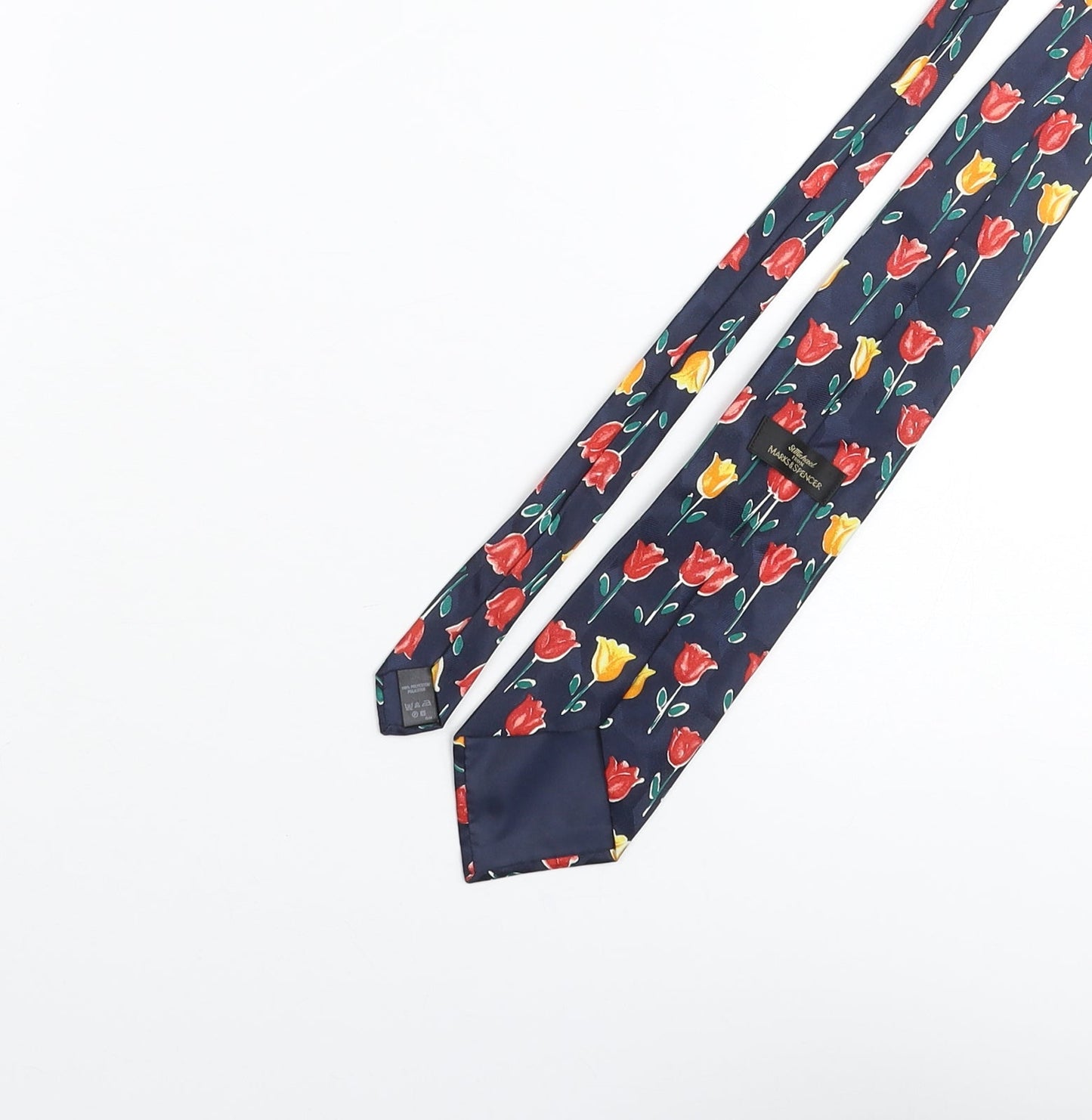 St Michael Mens Blue Floral Polyester Pointed Tie One Size