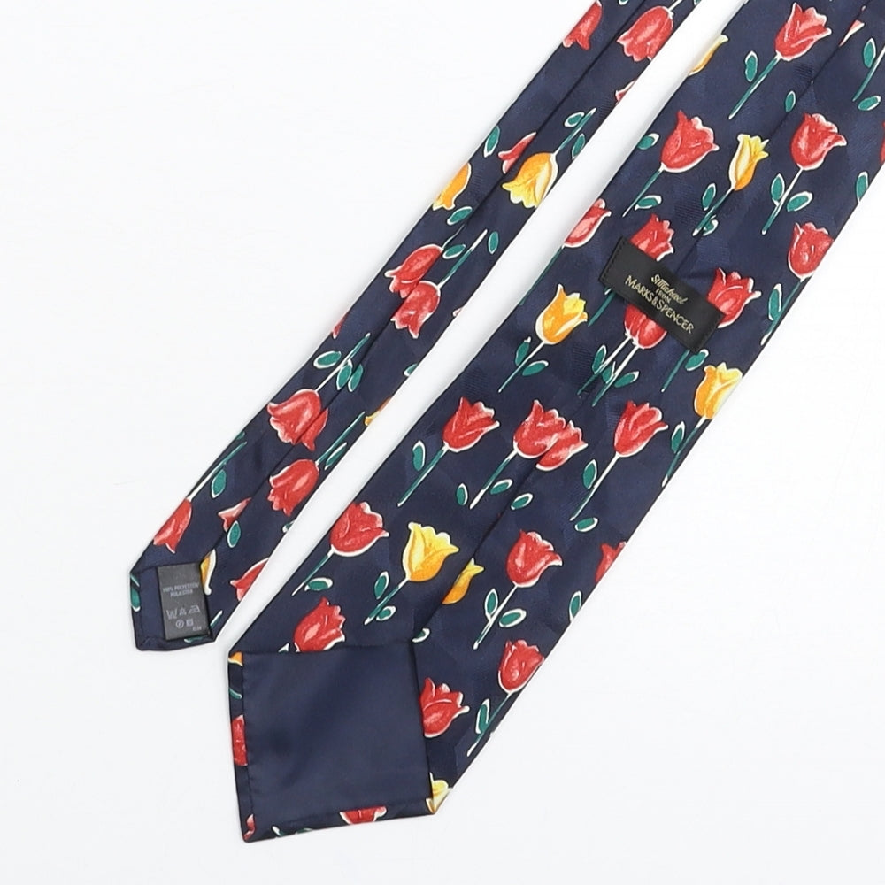 St Michael Mens Blue Floral Polyester Pointed Tie One Size