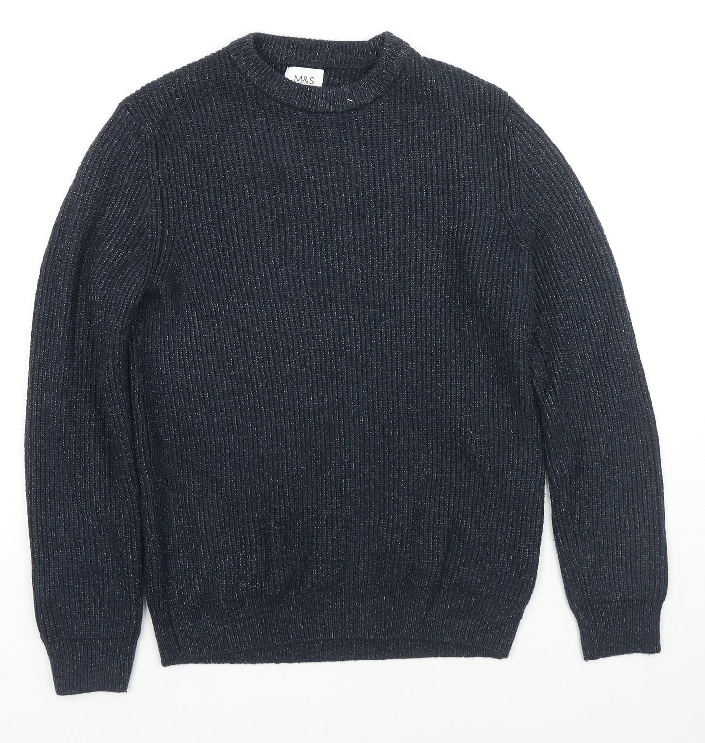 Marks and Spencer Womens Blue Round Neck Polyamide Pullover Jumper Size S