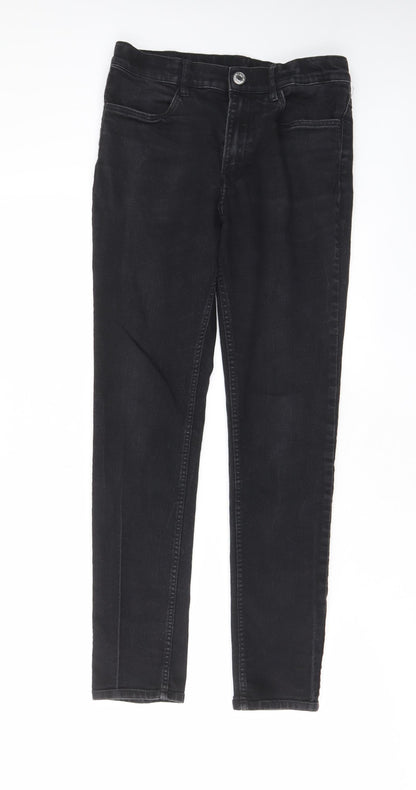 H&M Girls Black Cotton Skinny Jeans Size 13-14 Years L27 in Regular Zip - Pockets, Belt Loops