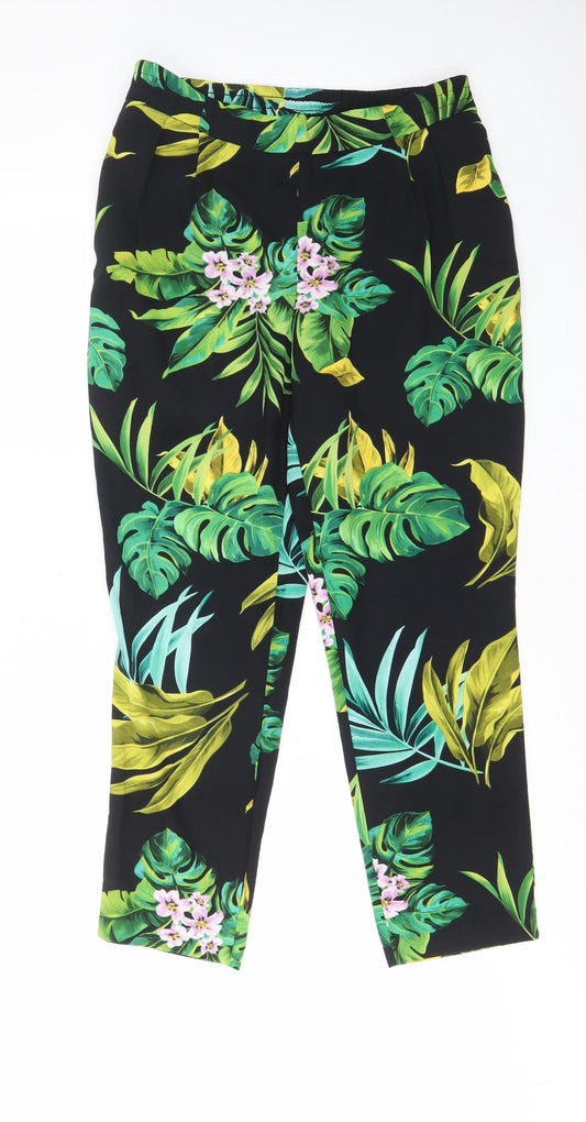 Carolina Belle Womens Black Geometric Polyester Trousers Size 10 L27 in Regular - Pockets, Pleated Front