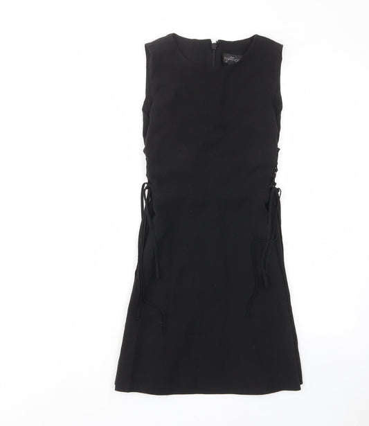 Topshop Womens Black Polyester A-Line Size 10 Crew Neck Zip - Tie Sides