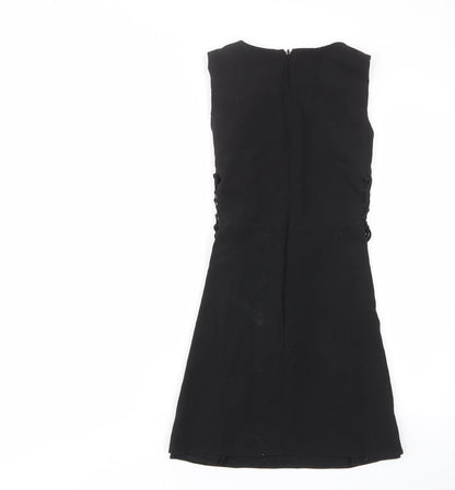 Topshop Womens Black Polyester A-Line Size 10 Crew Neck Zip - Tie Sides