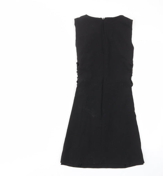 Topshop Womens Black Polyester A-Line Size 10 Crew Neck Zip - Tie Sides