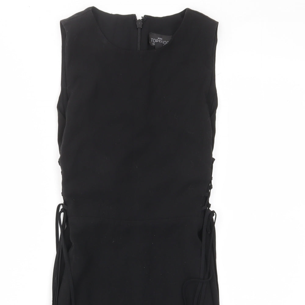 Topshop Womens Black Polyester A-Line Size 10 Crew Neck Zip - Tie Sides