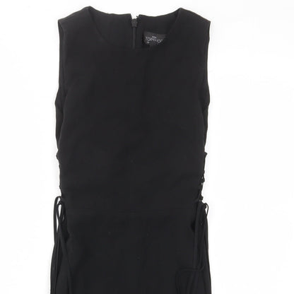 Topshop Womens Black Polyester A-Line Size 10 Crew Neck Zip - Tie Sides