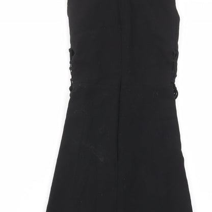 Topshop Womens Black Polyester A-Line Size 10 Crew Neck Zip - Tie Sides