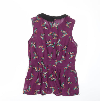 Influence Womens Purple Geometric Polyester Basic Tank Size 12 Collared - Butterfly, Pleated