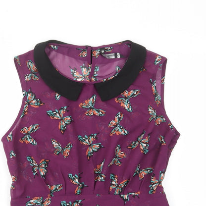 Influence Womens Purple Geometric Polyester Basic Tank Size 12 Collared - Butterfly, Pleated