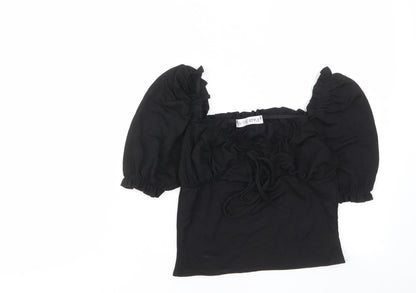 In the Style Womens Black Polyester Cropped T-Shirt Size 10 Square Neck - Ruched, Pleated