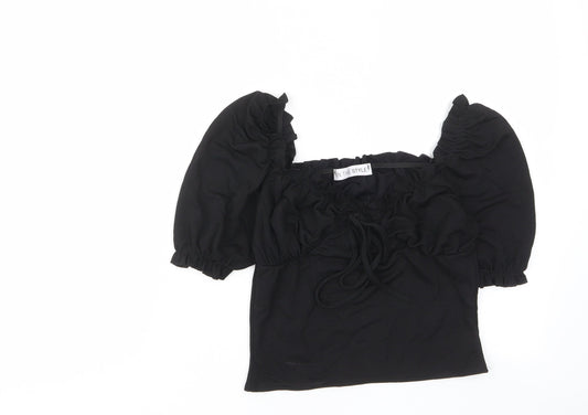 In the Style Womens Black Polyester Cropped T-Shirt Size 10 Square Neck - Ruched, Pleated