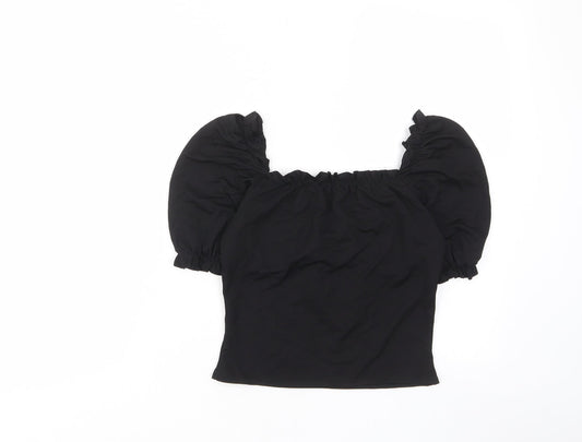 In the Style Womens Black Polyester Cropped T-Shirt Size 10 Square Neck - Ruched, Pleated