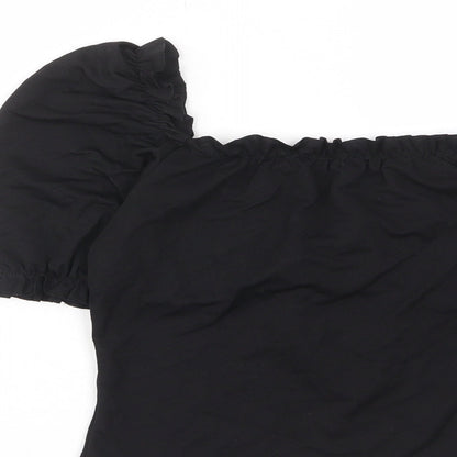 In the Style Womens Black Polyester Cropped T-Shirt Size 10 Square Neck - Ruched, Pleated