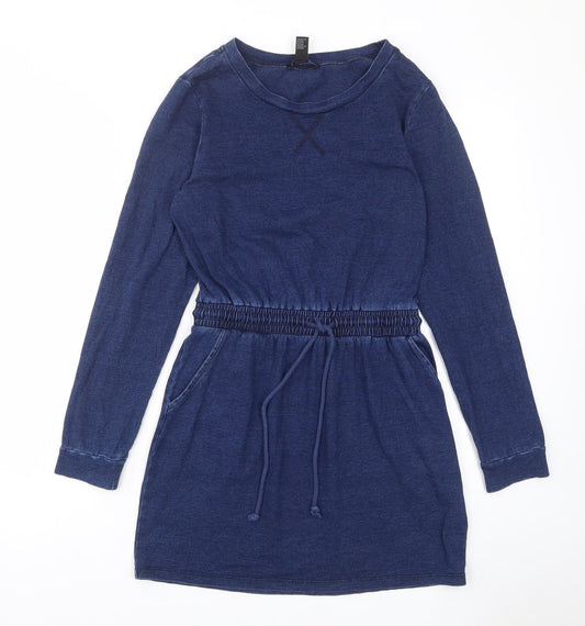 FOREVER 21 Womens Blue Cotton A-Line Size M Crew Neck Pullover - Elastic waist, Pockets