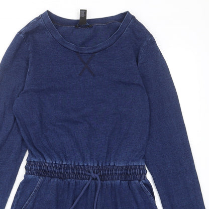 FOREVER 21 Womens Blue Cotton A-Line Size M Crew Neck Pullover - Elastic waist, Pockets