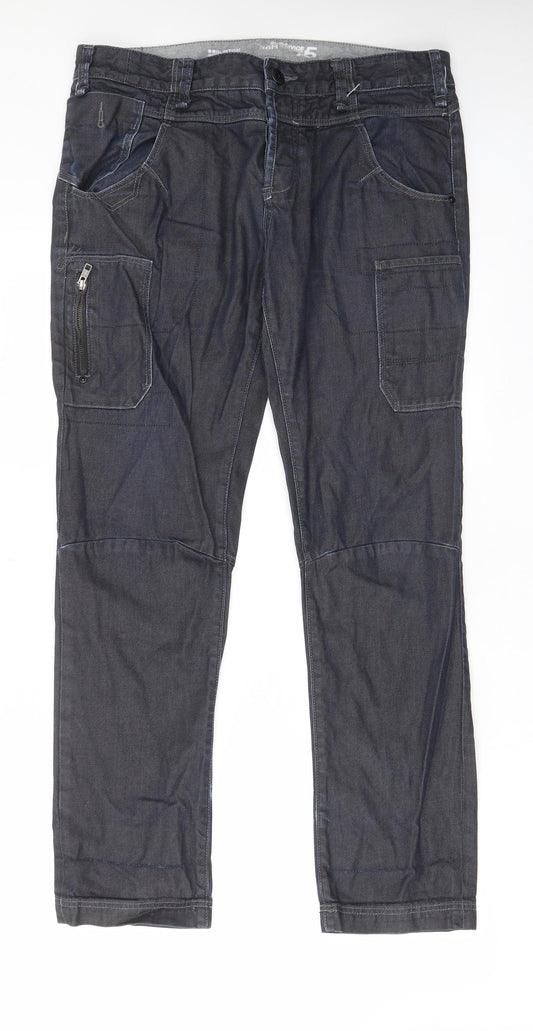 Burton Mens Blue Cotton Straight Jeans Size 36 in L31 in Regular Zip - Pockets, Belt Loops, Buckle, Zips