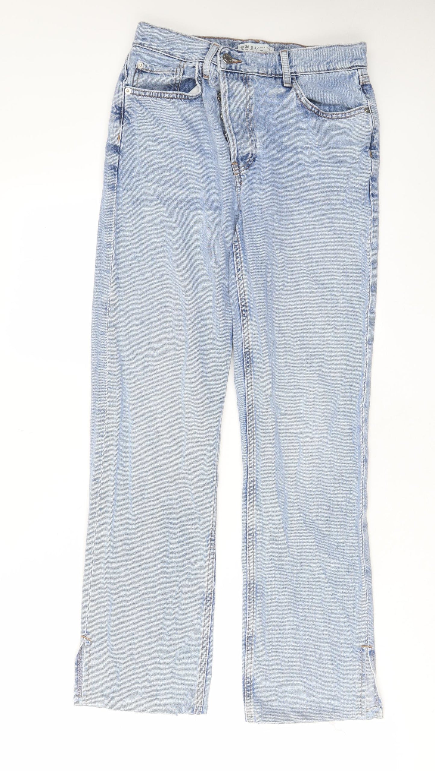 Denim & Co. Womens Blue Cotton Straight Jeans Size 10 L30 in Regular Button - Split hems, Pockets